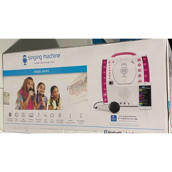 Singing Machine Bluetooth Karaoke System With LED Disco Lights & Mic -Pink/White - Picture 3 of 4